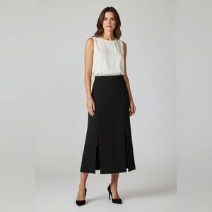 JS Collections Black Crepe Midi Skirt w/ Double Side Slits | Sz 10